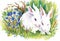 Watercolor rabbits in green grass vector illustration