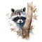 Watercolor raccoon isolated on white background. Hand drawn illustration.