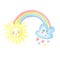 Watercolor rainbow,cloud with rain of hearts, sun on white background.Color realistic spectrum.Cute Watercolour