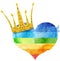 Watercolor rainbow heart with crown