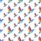 Watercolor rainbow hummingbird seamless pattern isolated on white background. Hand painting gay pride illustration.