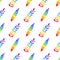 Watercolor rainbow leaves and feather seamless pattern isolated on white background. Hand painting gay pride