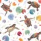 Watercolor rainbow small baby turtles colourful seamless pattern