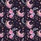 Watercolor Ramadan seamless pattern, moon, stars