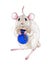Watercolor rat or mouse illustration with small blue bag full of christmas gifts Cute little mouse simbol of chinese 2020 new year