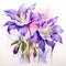 Watercolor Realistic Columbine: Majestic Composition In Pale Purple