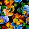 Watercolor realistic floral pattern. Beautiful pansies on black. Seamless pattern