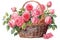 watercolor realistic painting basket of mix rose flower.