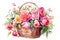 watercolor realistic painting basket of mix rose flower.