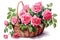 watercolor realistic painting basket of mix rose flower.