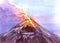 Watercolor realistic volcano isolated on a white