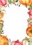 Watercolor rectangular frame with colored pumpkins, autumn leaves