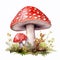 Watercolor red agaric with grass on white