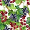 Watercolor red and black currants seamless pattern