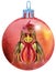Watercolor red Christmas ball with rooster isolated on a white background.