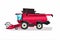 Watercolor red combine. Cartoon print for kids room. Boys bedroom decor. Isolated industrial machine