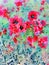 Watercolor red flowers wall art background