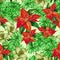 Watercolor red poinsettia with white lily and branch pine seamless pattern.