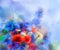 Watercolor red poppy flowers, blue cornflower and white daisy painting