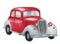 Watercolor red retro car. Hand drawn vintage automobile on white background. Transportation illustration for design