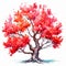 Watercolor Red Tree: Powerful Symbolism In Colorful Cartoon Style