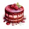 Watercolor Red Velvet Cake With Chocolate Glaze Top View Illustration