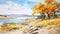 Watercolor Reilly: Autumn River Landscape With Desolate Beauty