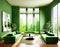 Watercolor of rendered modern living room with a tall green