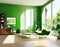 Watercolor of rendered modern living room with a tall green