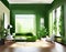 Watercolor of rendered modern living room with a tall green