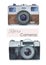 Watercolor retro cameras on a white background. Logo camera. Vintage cameras. Hand draw art illustration.Graphic for fabric,tee-sh