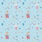 Watercolor retro Circus seamless pattern. Hand drawn vintage background with carnival objects: air balloons, clown, rabbit in the