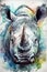 Watercolor rhinoceros head close up created with Generative AI technology.