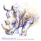 Watercolor rhinoceros on the white background. African animal. Wildlife art illustration. Can be printed on T-shirts