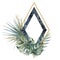 watercolor rhombus frame with tropical leaves