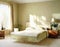 Watercolor of A roomy bedroom decorated in tones of beige and