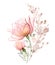 Watercolor Rose bouquet. Big transparent peach flowers with dried pampas grass. Pastel beige composition in modern boho