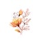 Watercolor Rose bouquet. Transparent orange flowers with branch and leaves isolated on white. Hand painted vintage