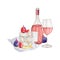 Watercolor rose wine gourmet set Illustration