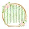 Watercolor round wedding arch. Hand drawn wood bohemian archway with flower bouquets and greenery isolated on white