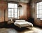 Watercolor of Rustic urban bedroom in aged