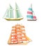 Watercolor sailboats set