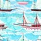 Watercolor sailing ships seamless pattern