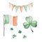 Watercolor Saint Patrick`s Day set. Clover ornament. For design, print or background