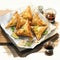 Watercolor Samosa On Plate: A Parody Of Neogeo Style With High Resolution