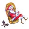 Watercolor Santa Claus drinking hot tea