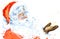 Watercolor Santa Claus. Santa Claus Christmas background. New Year background.