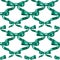 Watercolor satin green bow seamless pattern on white background.