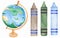 watercolor school globe and pencils clip art, earth illustration. School supplies clipart