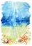 Watercolor sea bottom illustration with sea shells and starfishes